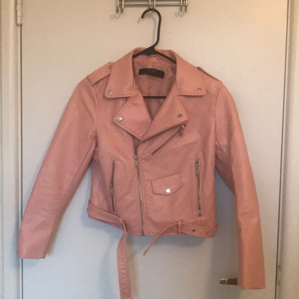 Zara baby pink faux leather jacket
